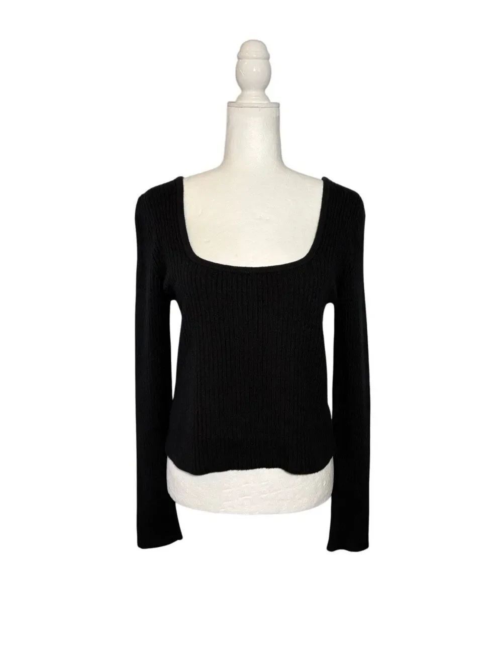Old Navy fitted square neck ribbed long sleeve black sweater - M